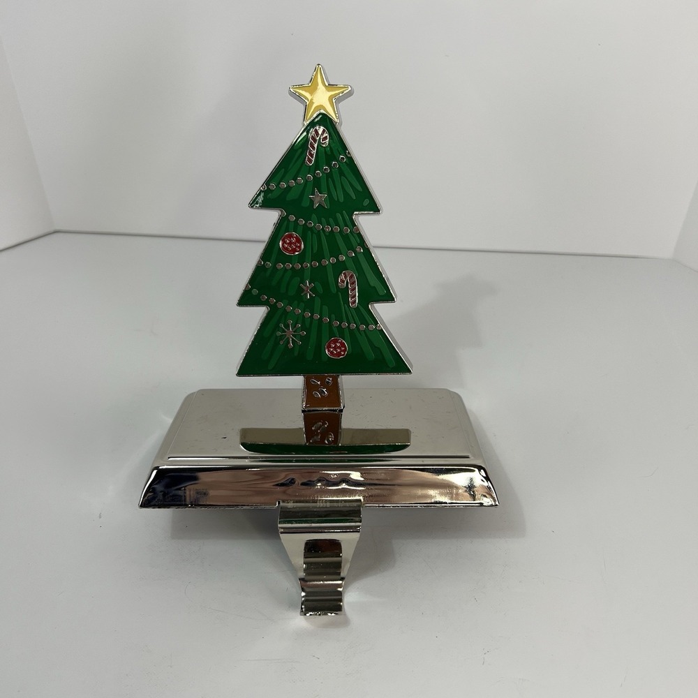 Unbranded Christmas Tree Stocking Holder Unisex OS Silver Green Excellent Metal